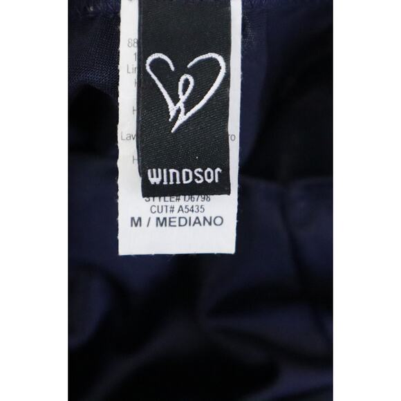 Winsdor Navy Blue Satin Silky Slip Dress Mini Strappy V Neck Fit & Flare Medium - Picture 6 of 8